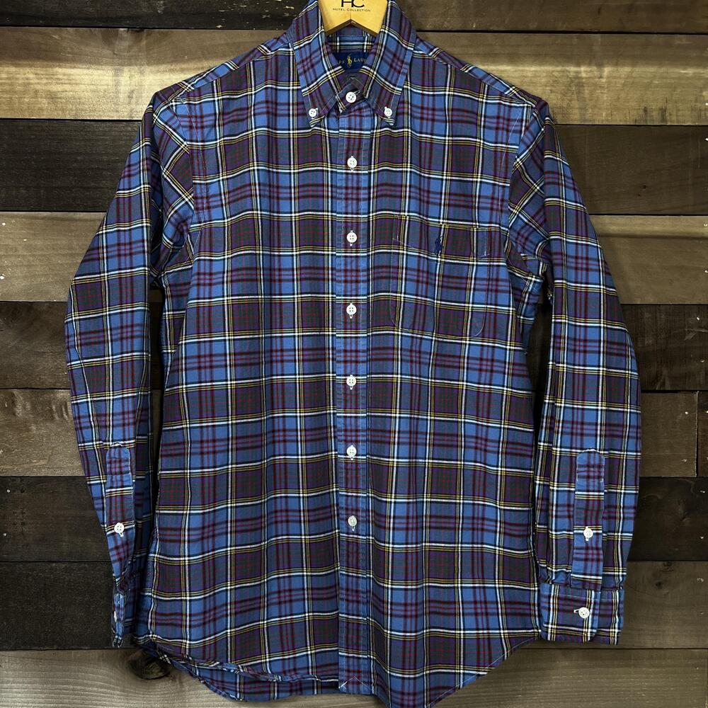 Ralph Lauren Shirt Mens Small Blue Plaid Button Down Long Sleeve Cotton Casual